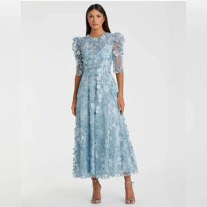 MAC DUGGAL Applique High Neck Puff Sleeve A Line Dress NWT